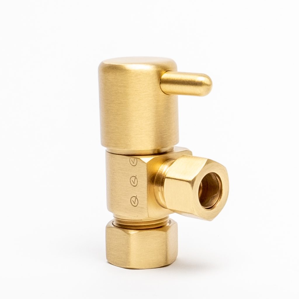 Eastman Push-Fit Angle Stop Valve – 3/8 OD Comp X 1/2 Push-Fit, 1/4 Turn, SharkBite Style